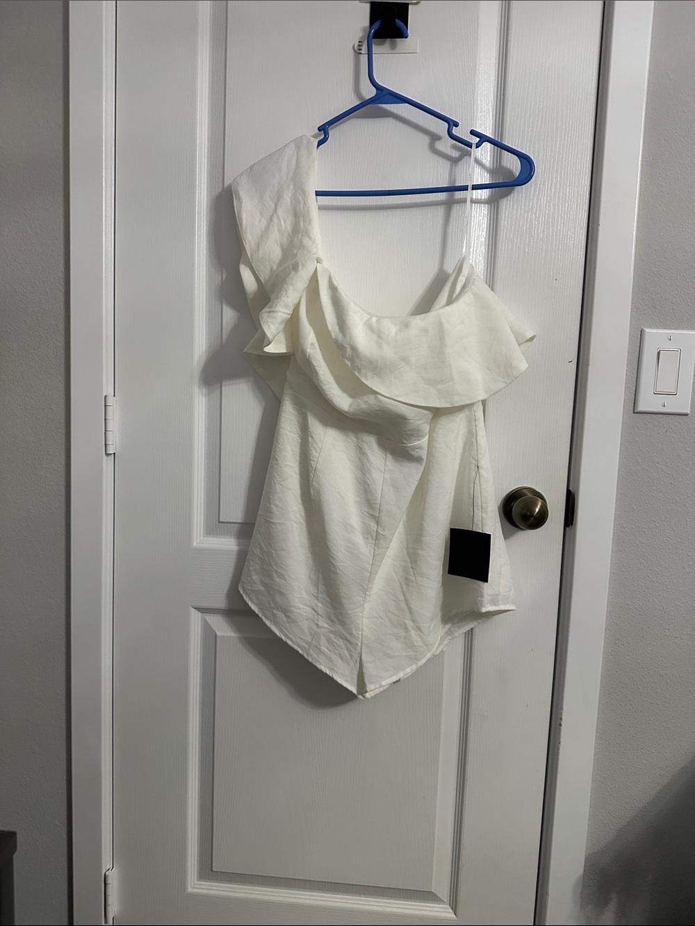 Lulu's Cream One-Shoulder Ruffled Romper